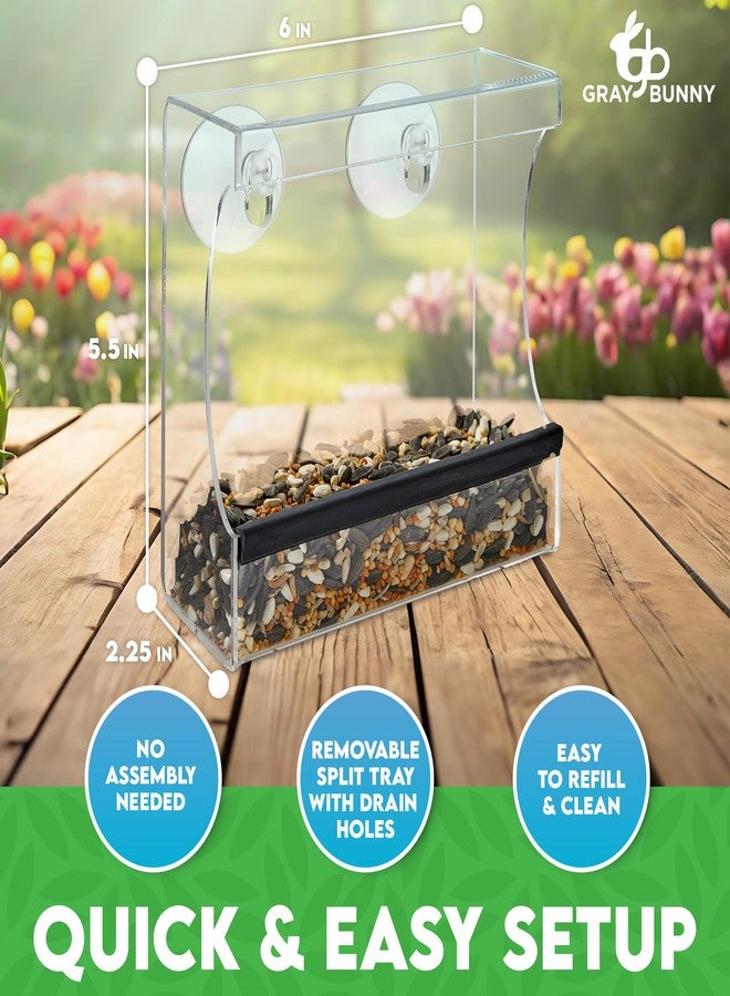 Gray Bunny Clear Window Bird Feeder - Premium Bird Feeder for Outdoors with Strong Suction Cups with Drain Holes and Large Seed Capacity - Image 2